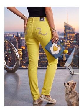 new Rock & Republic ☀︎︎ Swarovski® Crystal Kiedis Stretch Jeans ☀︎ Neon Yellow